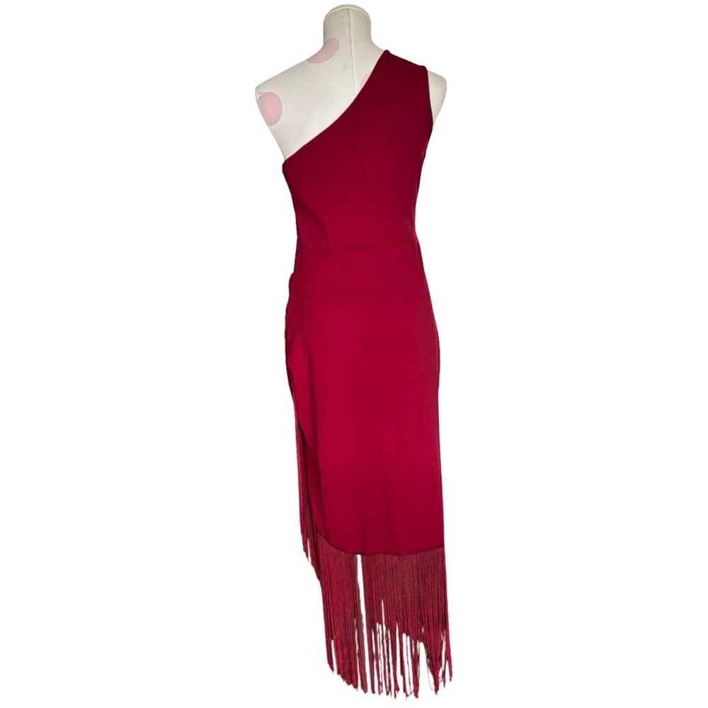 SHEIN Wine One-Shoulder Fringe Midi Dress - Picture 6 of 9